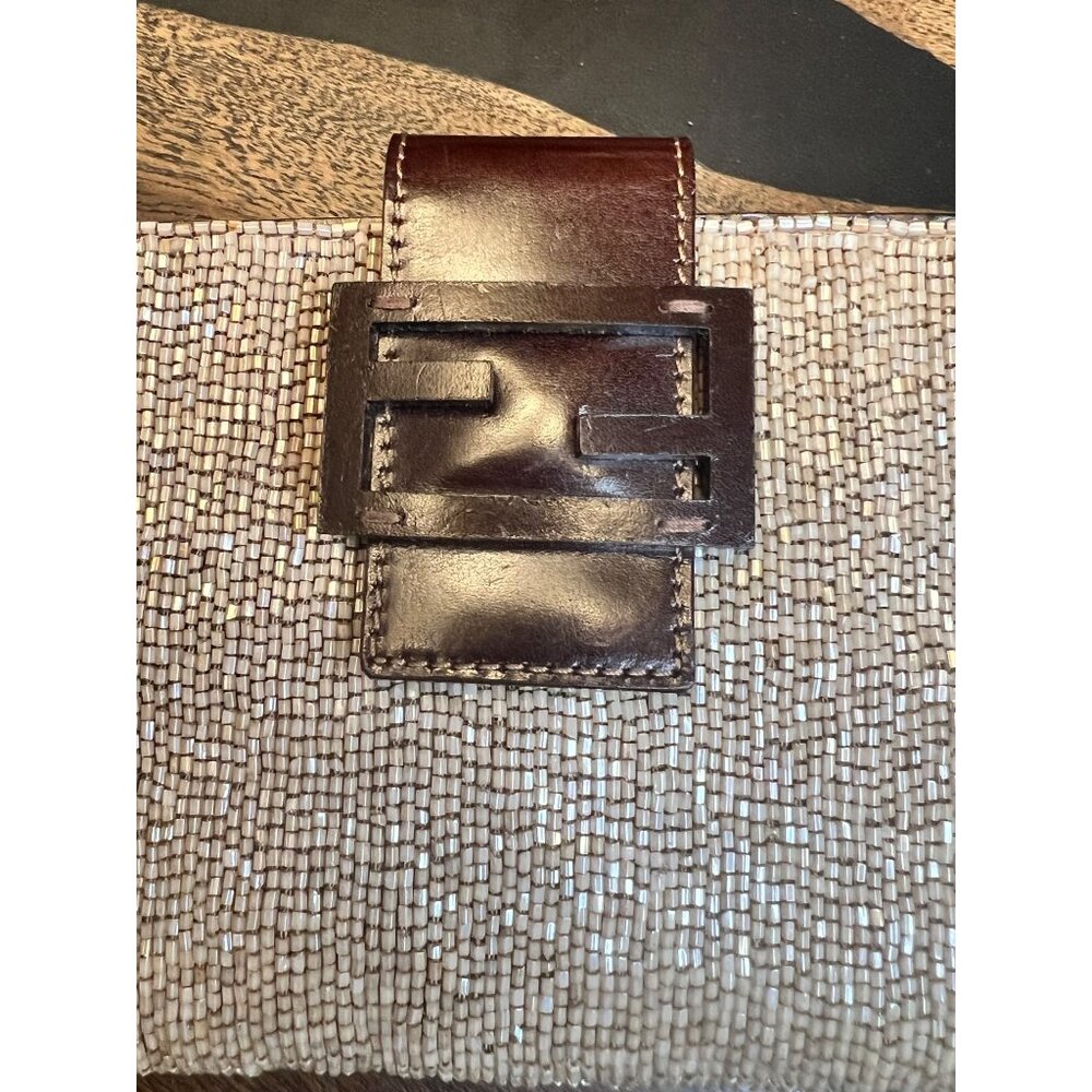 SOLD - Fendi Baguette Beaded Shoulder Bag Beige With Leather Strap & Buckle - Picture 6 of 16